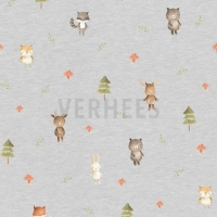 French Terry | Forest Friends | Eule Hase Dachs | Hellgrau